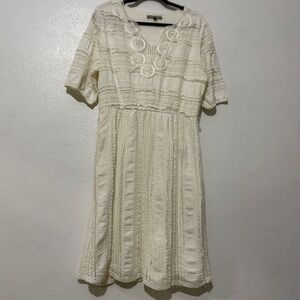 NY Collection Elegant, Bohemian Short-Sleeved White Lace Dress. Sz L.